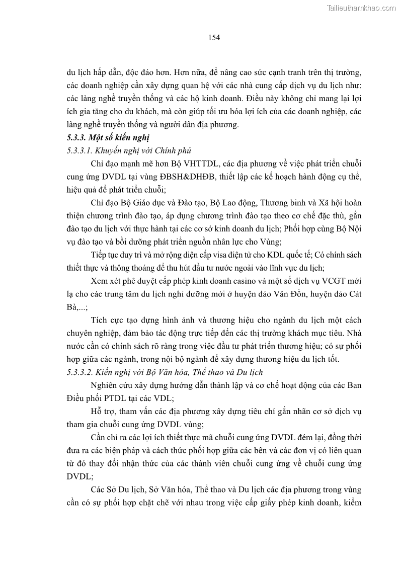 Luận án tiến sĩ Nghiên cứu chuỗi cung ứng dịch vụ du lịch tại vùng Đồng bằng sông Hồng và Duyên hải Đông Bắc Việt Nam - 14 Trang 164