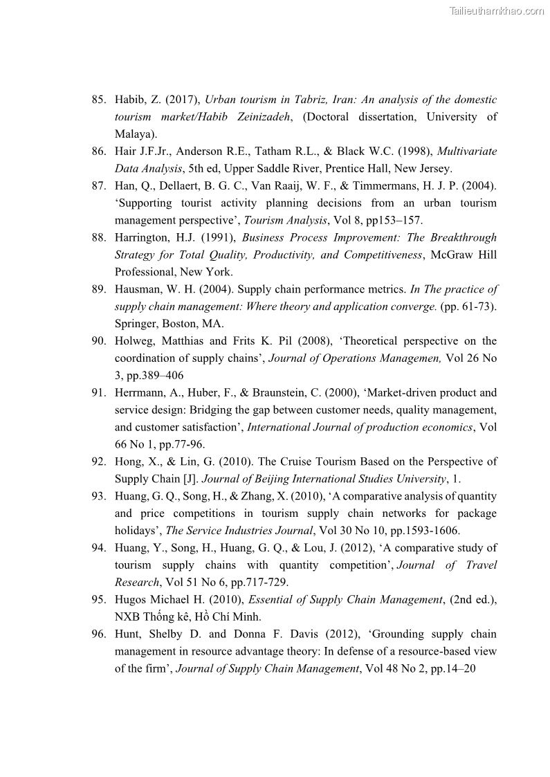 Luận án tiến sĩ Nghiên cứu chuỗi cung ứng dịch vụ du lịch tại vùng Đồng bằng sông Hồng và Duyên hải Đông Bắc Việt Nam - 15 Trang 179