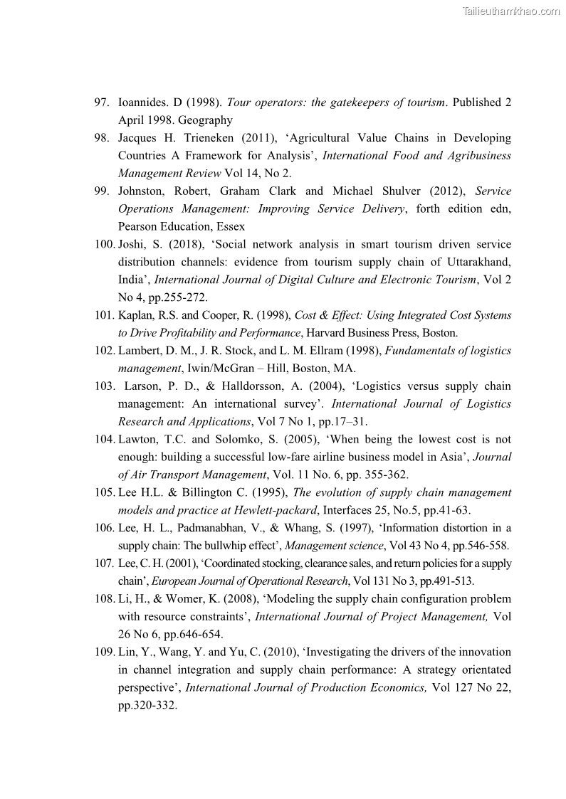 Luận án tiến sĩ Nghiên cứu chuỗi cung ứng dịch vụ du lịch tại vùng Đồng bằng sông Hồng và Duyên hải Đông Bắc Việt Nam - 15 Trang 180