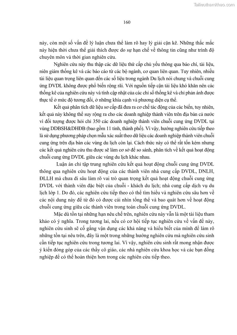 Luận án tiến sĩ Nghiên cứu chuỗi cung ứng dịch vụ du lịch tại vùng Đồng bằng sông Hồng và Duyên hải Đông Bắc Việt Nam - 15 Trang 170
