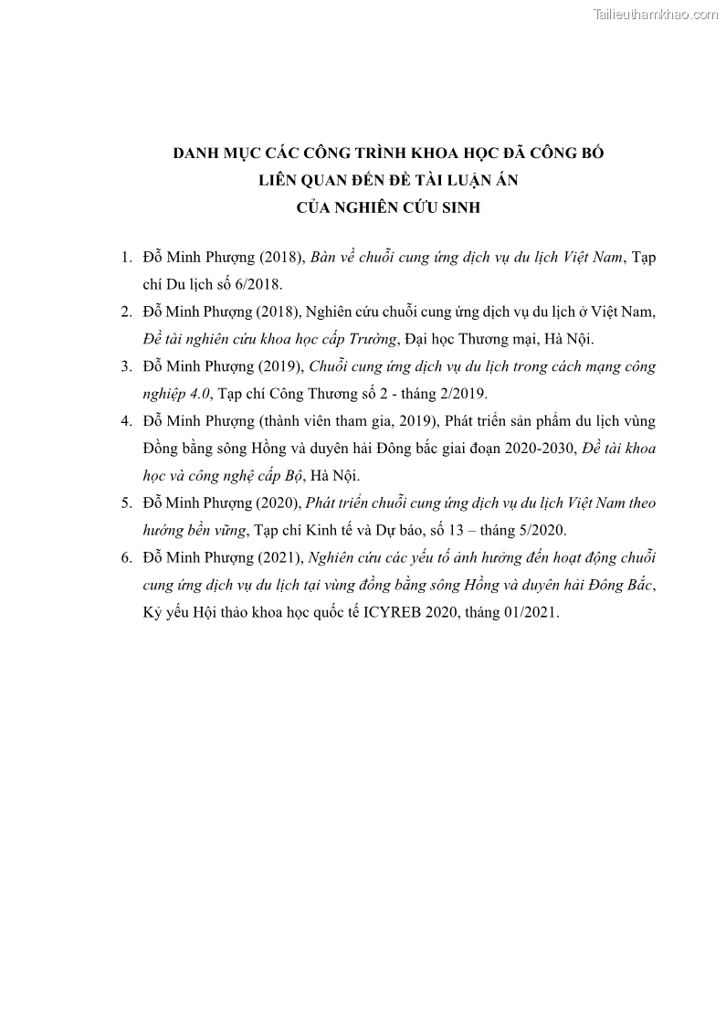 Luận án tiến sĩ Nghiên cứu chuỗi cung ứng dịch vụ du lịch tại vùng Đồng bằng sông Hồng và Duyên hải Đông Bắc Việt Nam - 15 Trang 171