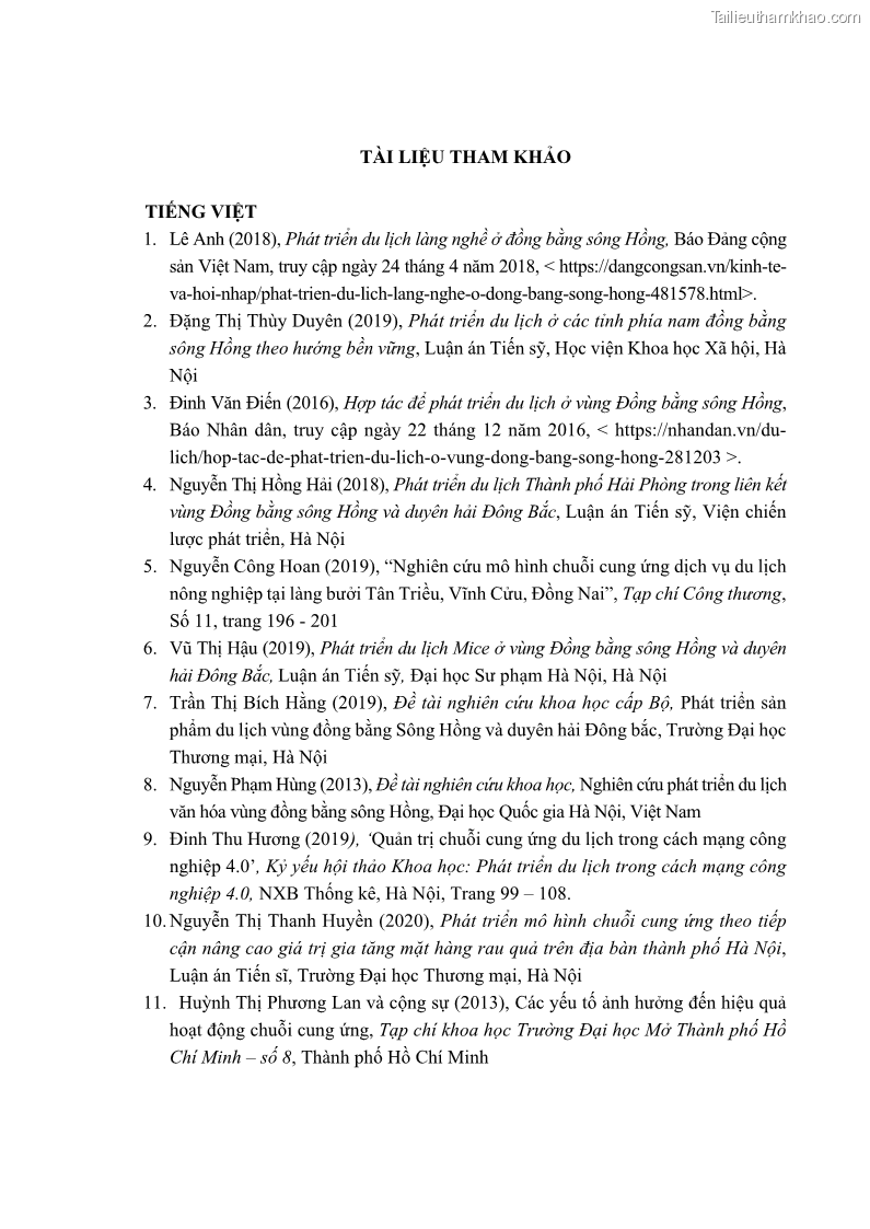 Luận án tiến sĩ Nghiên cứu chuỗi cung ứng dịch vụ du lịch tại vùng Đồng bằng sông Hồng và Duyên hải Đông Bắc Việt Nam - 15 Trang 172