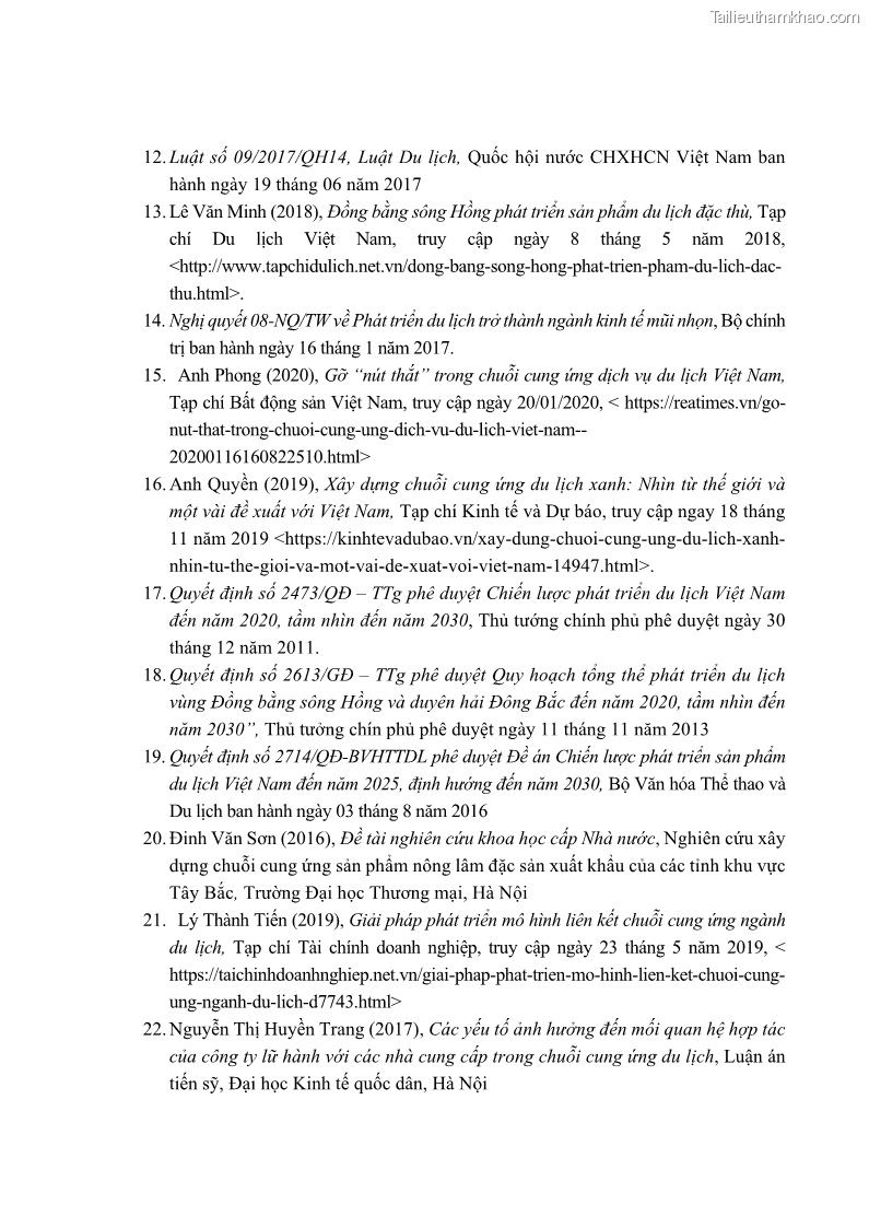 Luận án tiến sĩ Nghiên cứu chuỗi cung ứng dịch vụ du lịch tại vùng Đồng bằng sông Hồng và Duyên hải Đông Bắc Việt Nam - 15 Trang 173