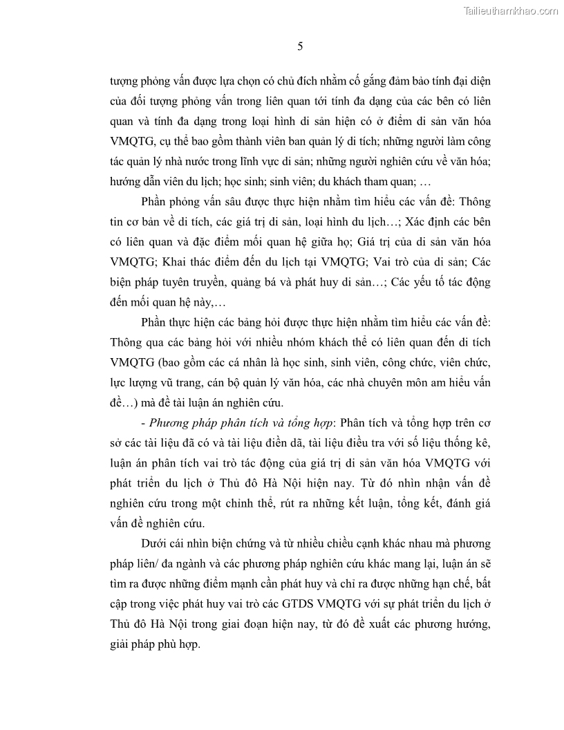 Luận án tiến sĩ văn hóa học Giá trị di sản văn hóa với phát triển du lịch ở Thủ đô Hà Nội hiện nay Qua nghiên cứu trường hợp Văn Miếu - Quốc Tử Giám - 1 Trang 12