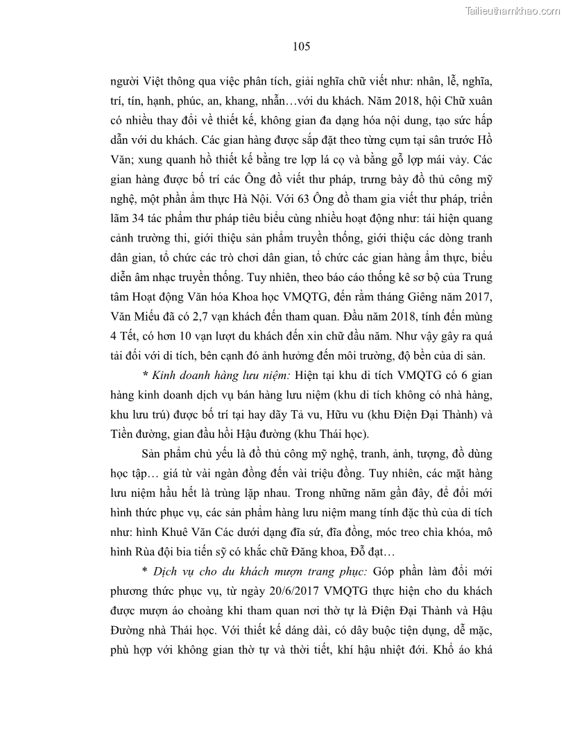Luận án tiến sĩ văn hóa học Giá trị di sản văn hóa với phát triển du lịch ở Thủ đô Hà Nội hiện nay Qua nghiên cứu trường hợp Văn Miếu - Quốc Tử Giám - 10 Trang 112