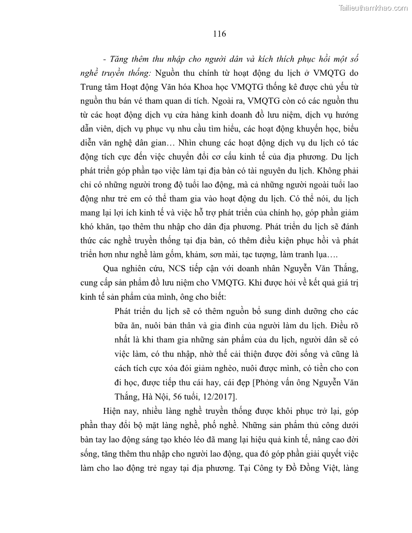 Luận án tiến sĩ văn hóa học Giá trị di sản văn hóa với phát triển du lịch ở Thủ đô Hà Nội hiện nay Qua nghiên cứu trường hợp Văn Miếu - Quốc Tử Giám - 11 Trang 123