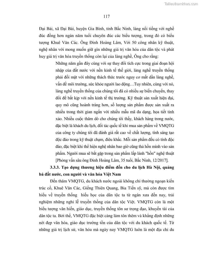 Luận án tiến sĩ văn hóa học Giá trị di sản văn hóa với phát triển du lịch ở Thủ đô Hà Nội hiện nay Qua nghiên cứu trường hợp Văn Miếu - Quốc Tử Giám - 11 Trang 124