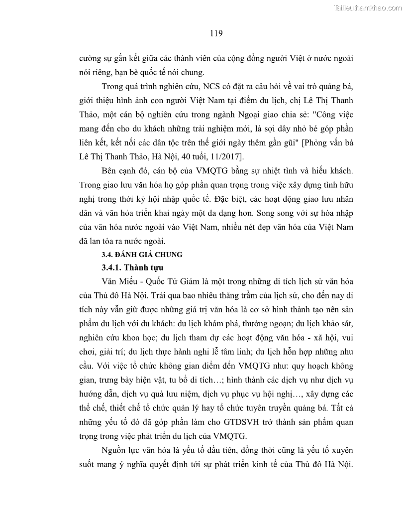 Luận án tiến sĩ văn hóa học Giá trị di sản văn hóa với phát triển du lịch ở Thủ đô Hà Nội hiện nay Qua nghiên cứu trường hợp Văn Miếu - Quốc Tử Giám - 11 Trang 126