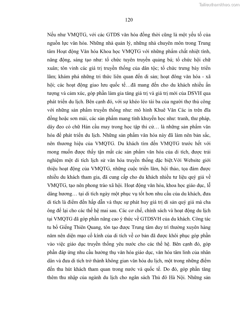 Luận án tiến sĩ văn hóa học Giá trị di sản văn hóa với phát triển du lịch ở Thủ đô Hà Nội hiện nay Qua nghiên cứu trường hợp Văn Miếu - Quốc Tử Giám - 11 Trang 127