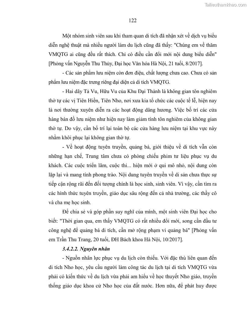 Luận án tiến sĩ văn hóa học Giá trị di sản văn hóa với phát triển du lịch ở Thủ đô Hà Nội hiện nay Qua nghiên cứu trường hợp Văn Miếu - Quốc Tử Giám - 11 Trang 129