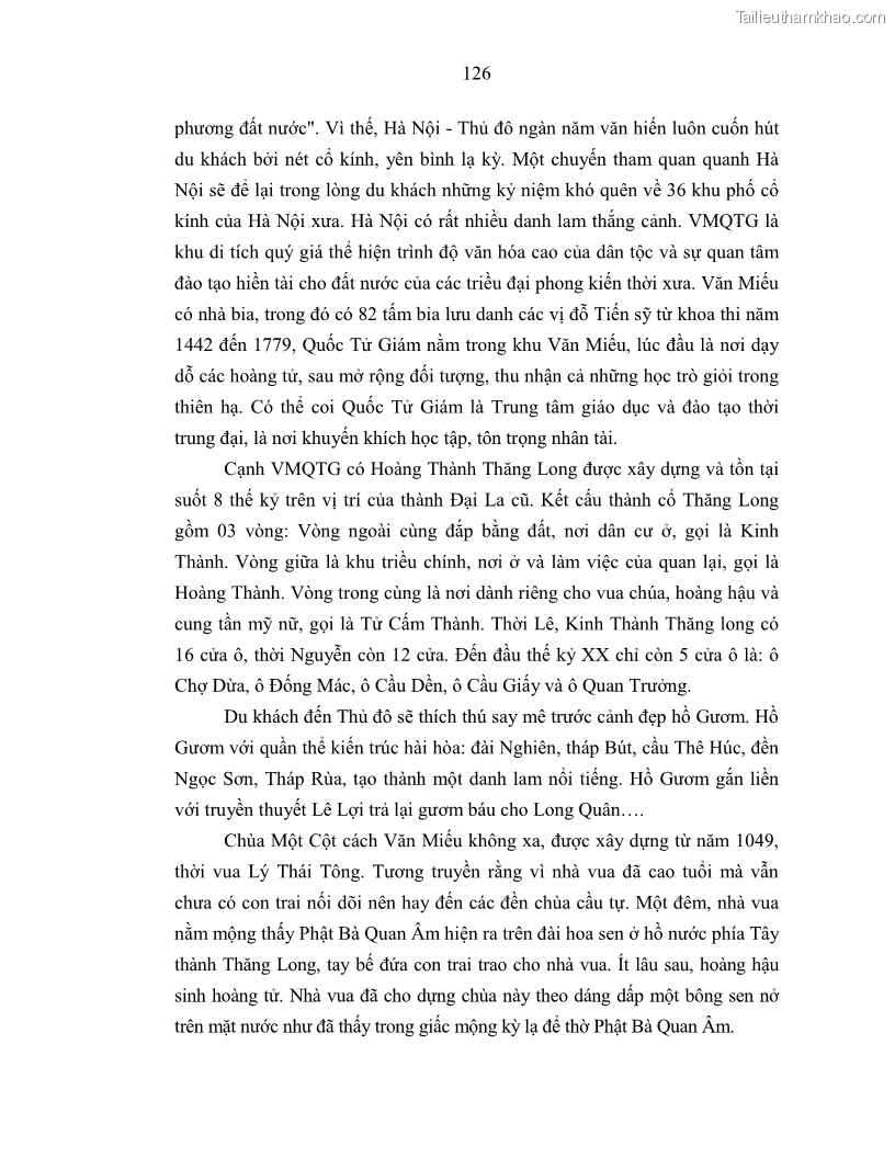 Luận án tiến sĩ văn hóa học Giá trị di sản văn hóa với phát triển du lịch ở Thủ đô Hà Nội hiện nay Qua nghiên cứu trường hợp Văn Miếu - Quốc Tử Giám - 12 Trang 133