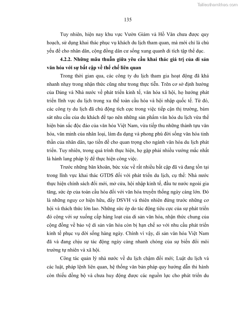 Luận án tiến sĩ văn hóa học Giá trị di sản văn hóa với phát triển du lịch ở Thủ đô Hà Nội hiện nay Qua nghiên cứu trường hợp Văn Miếu - Quốc Tử Giám - 12 Trang 142