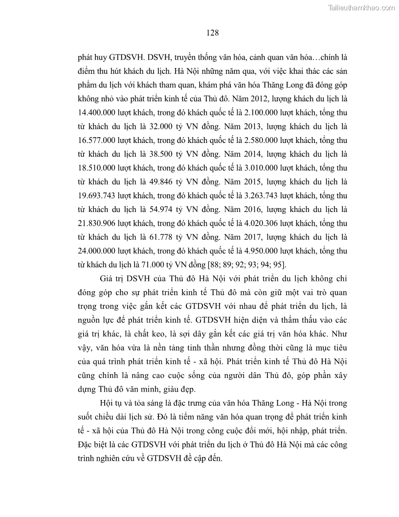 Luận án tiến sĩ văn hóa học Giá trị di sản văn hóa với phát triển du lịch ở Thủ đô Hà Nội hiện nay Qua nghiên cứu trường hợp Văn Miếu - Quốc Tử Giám - 12 Trang 135