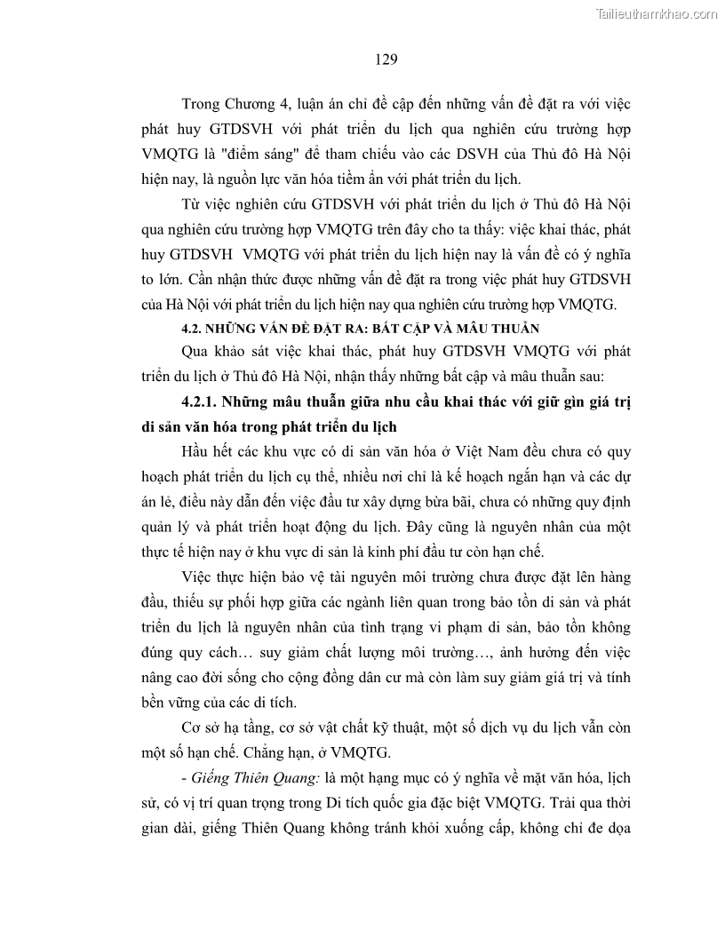 Luận án tiến sĩ văn hóa học Giá trị di sản văn hóa với phát triển du lịch ở Thủ đô Hà Nội hiện nay Qua nghiên cứu trường hợp Văn Miếu - Quốc Tử Giám - 12 Trang 136