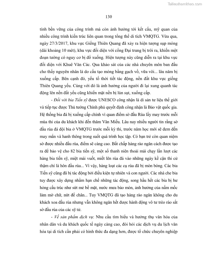 Luận án tiến sĩ văn hóa học Giá trị di sản văn hóa với phát triển du lịch ở Thủ đô Hà Nội hiện nay Qua nghiên cứu trường hợp Văn Miếu - Quốc Tử Giám - 12 Trang 137