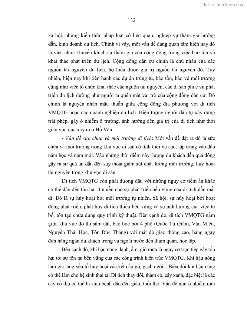 Luận án tiến sĩ văn hóa học Giá trị di sản văn hóa với phát triển du lịch ở Thủ đô Hà Nội hiện nay Qua nghiên cứu trường hợp Văn Miếu - Quốc Tử Giám - 12 Trang 139