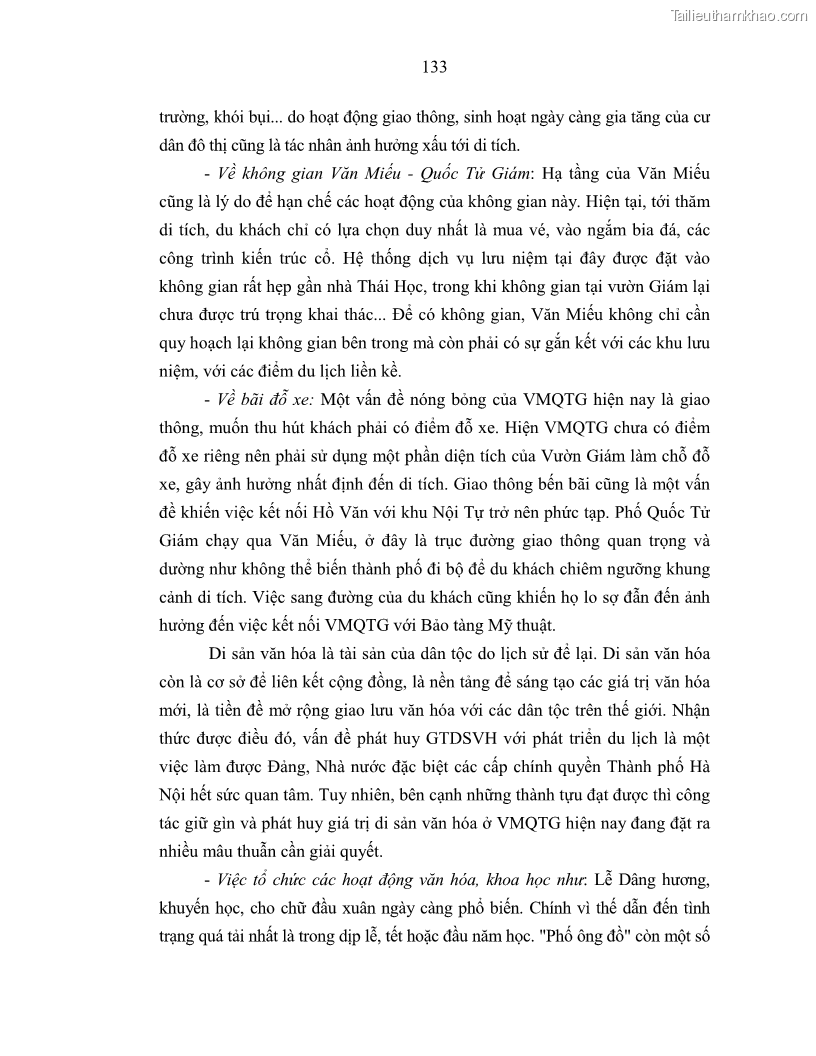 Luận án tiến sĩ văn hóa học Giá trị di sản văn hóa với phát triển du lịch ở Thủ đô Hà Nội hiện nay Qua nghiên cứu trường hợp Văn Miếu - Quốc Tử Giám - 12 Trang 140