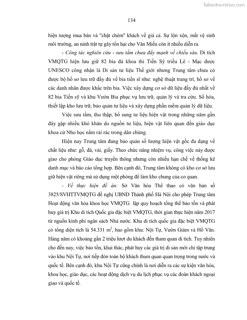 Luận án tiến sĩ văn hóa học Giá trị di sản văn hóa với phát triển du lịch ở Thủ đô Hà Nội hiện nay Qua nghiên cứu trường hợp Văn Miếu - Quốc Tử Giám - 12 Trang 141