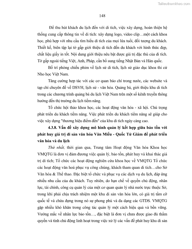 Luận án tiến sĩ văn hóa học Giá trị di sản văn hóa với phát triển du lịch ở Thủ đô Hà Nội hiện nay Qua nghiên cứu trường hợp Văn Miếu - Quốc Tử Giám - 13 Trang 155