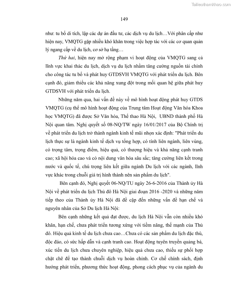 Luận án tiến sĩ văn hóa học Giá trị di sản văn hóa với phát triển du lịch ở Thủ đô Hà Nội hiện nay Qua nghiên cứu trường hợp Văn Miếu - Quốc Tử Giám - 13 Trang 156