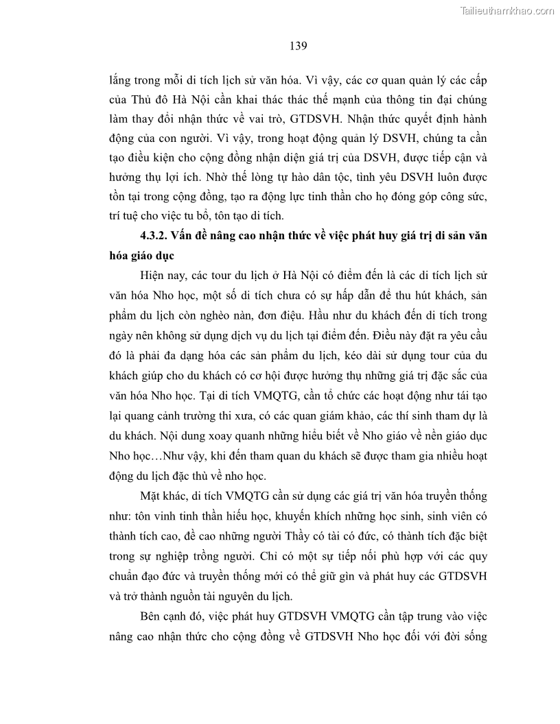 Luận án tiến sĩ văn hóa học Giá trị di sản văn hóa với phát triển du lịch ở Thủ đô Hà Nội hiện nay Qua nghiên cứu trường hợp Văn Miếu - Quốc Tử Giám - 13 Trang 146