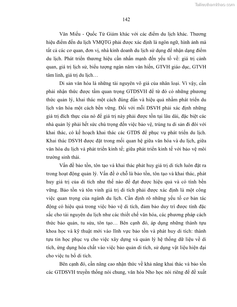 Luận án tiến sĩ văn hóa học Giá trị di sản văn hóa với phát triển du lịch ở Thủ đô Hà Nội hiện nay Qua nghiên cứu trường hợp Văn Miếu - Quốc Tử Giám - 13 Trang 149