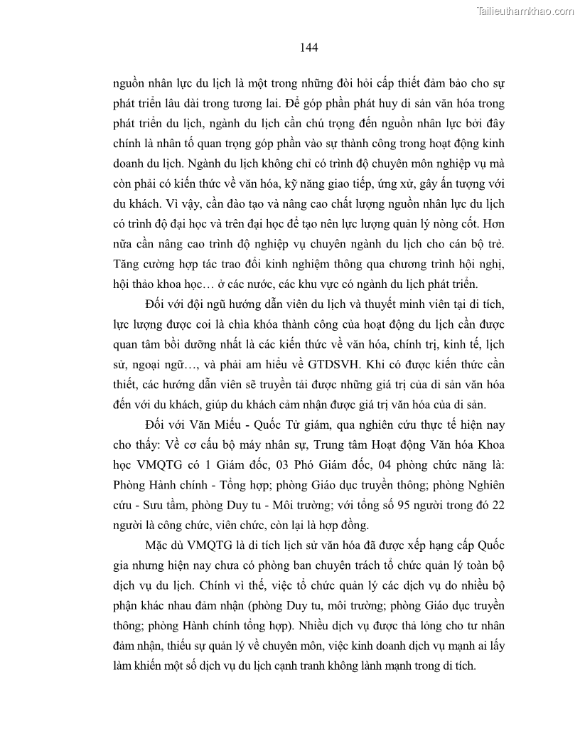 Luận án tiến sĩ văn hóa học Giá trị di sản văn hóa với phát triển du lịch ở Thủ đô Hà Nội hiện nay Qua nghiên cứu trường hợp Văn Miếu - Quốc Tử Giám - 13 Trang 151
