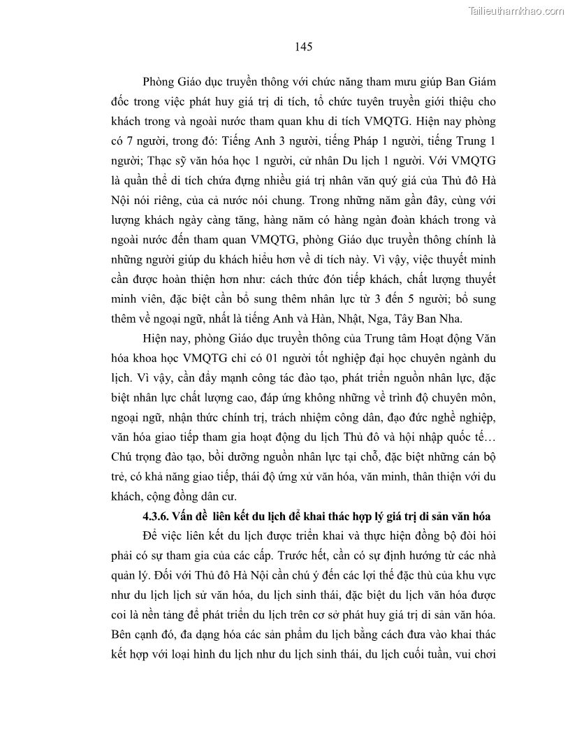 Luận án tiến sĩ văn hóa học Giá trị di sản văn hóa với phát triển du lịch ở Thủ đô Hà Nội hiện nay Qua nghiên cứu trường hợp Văn Miếu - Quốc Tử Giám - 13 Trang 152