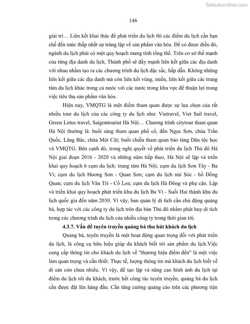 Luận án tiến sĩ văn hóa học Giá trị di sản văn hóa với phát triển du lịch ở Thủ đô Hà Nội hiện nay Qua nghiên cứu trường hợp Văn Miếu - Quốc Tử Giám - 13 Trang 153