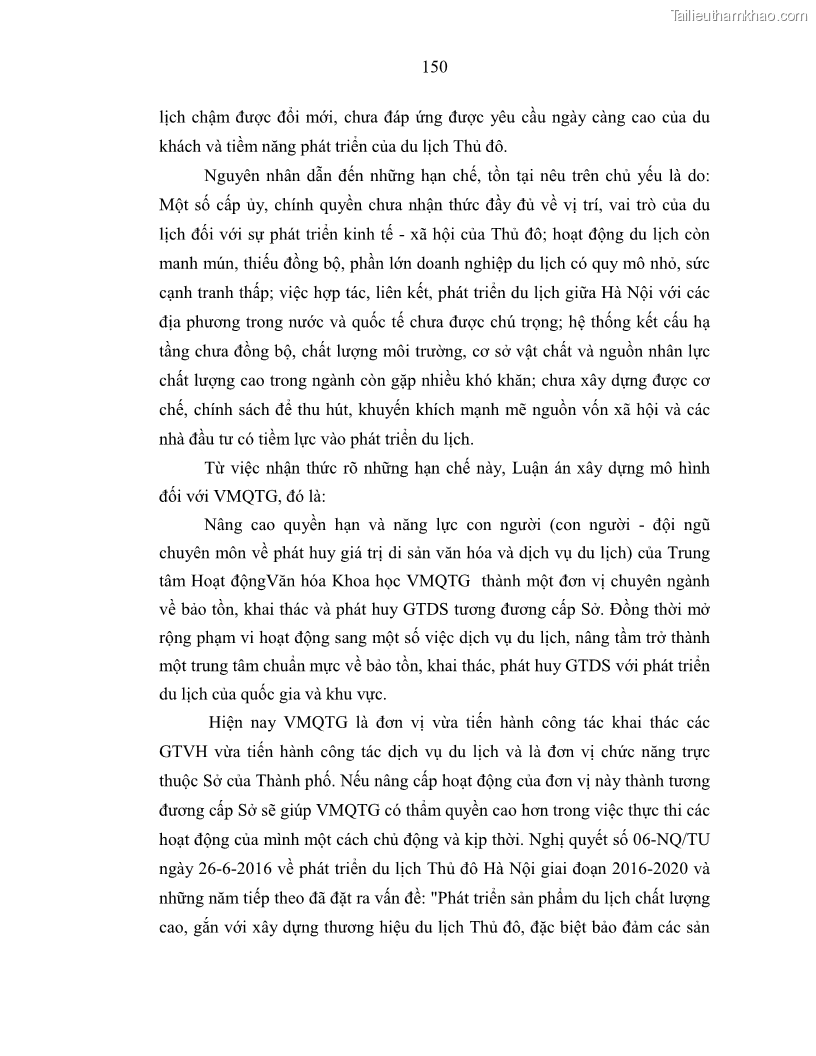 Luận án tiến sĩ văn hóa học Giá trị di sản văn hóa với phát triển du lịch ở Thủ đô Hà Nội hiện nay Qua nghiên cứu trường hợp Văn Miếu - Quốc Tử Giám - 14 Trang 157