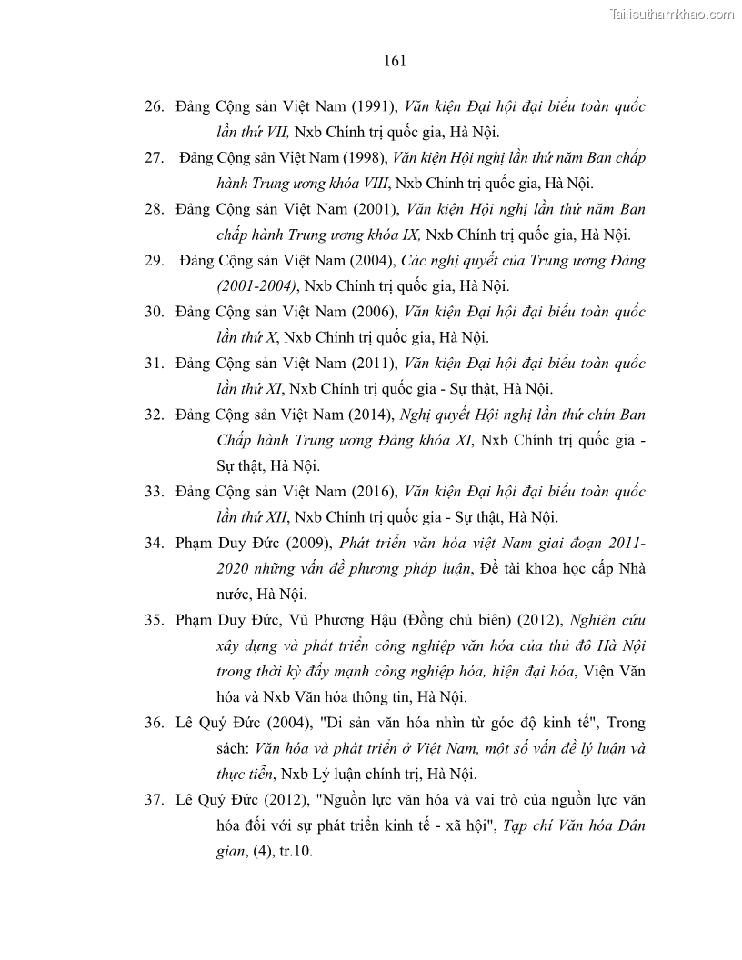 Luận án tiến sĩ văn hóa học Giá trị di sản văn hóa với phát triển du lịch ở Thủ đô Hà Nội hiện nay Qua nghiên cứu trường hợp Văn Miếu - Quốc Tử Giám - 14 Trang 168