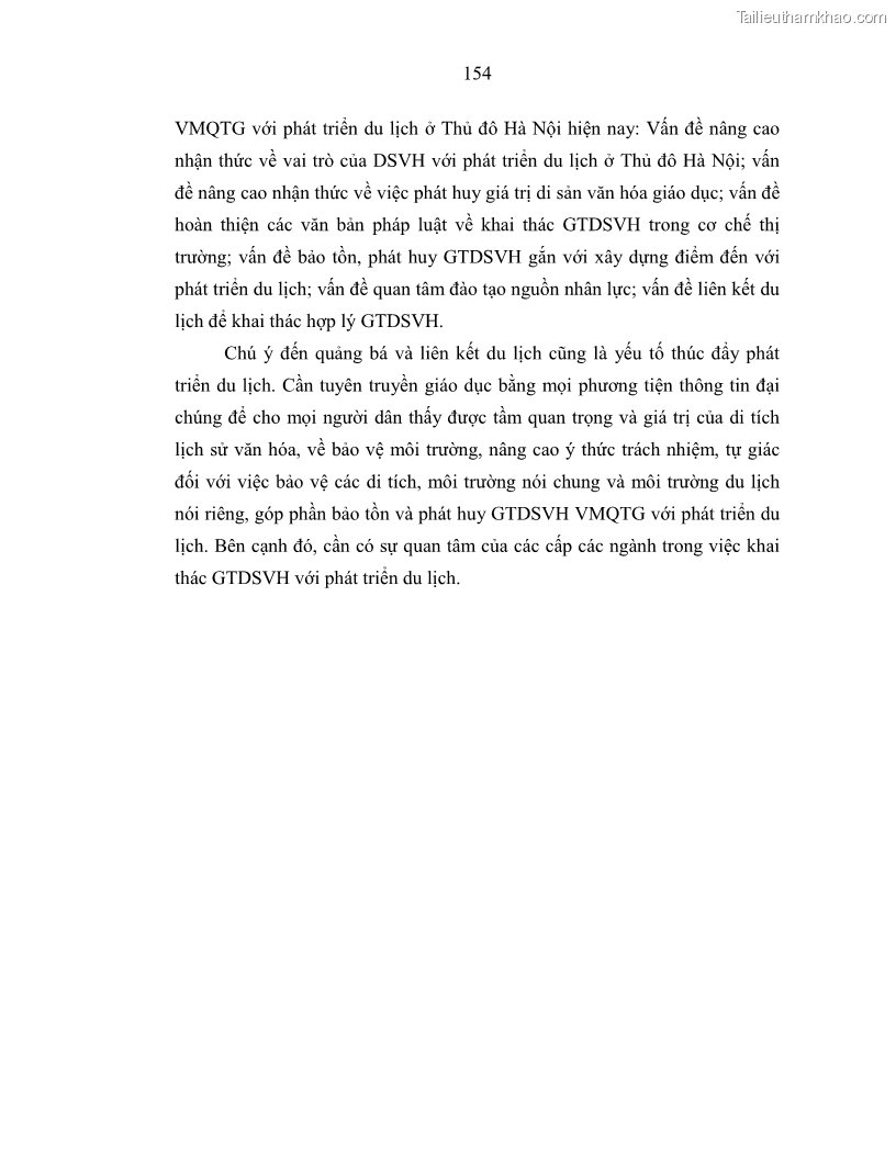Luận án tiến sĩ văn hóa học Giá trị di sản văn hóa với phát triển du lịch ở Thủ đô Hà Nội hiện nay Qua nghiên cứu trường hợp Văn Miếu - Quốc Tử Giám - 14 Trang 161