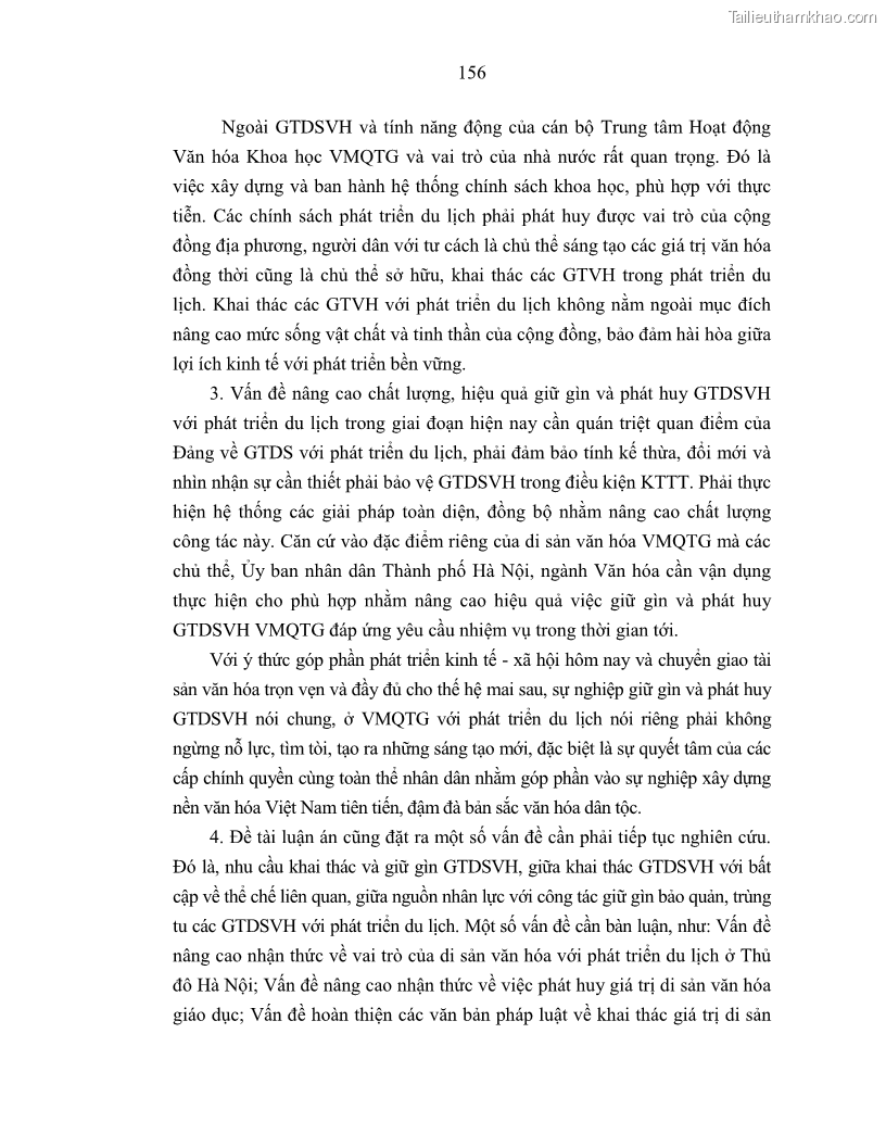 Luận án tiến sĩ văn hóa học Giá trị di sản văn hóa với phát triển du lịch ở Thủ đô Hà Nội hiện nay Qua nghiên cứu trường hợp Văn Miếu - Quốc Tử Giám - 14 Trang 163