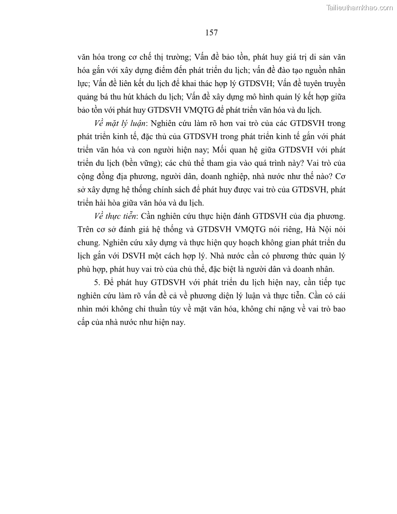 Luận án tiến sĩ văn hóa học Giá trị di sản văn hóa với phát triển du lịch ở Thủ đô Hà Nội hiện nay Qua nghiên cứu trường hợp Văn Miếu - Quốc Tử Giám - 14 Trang 164