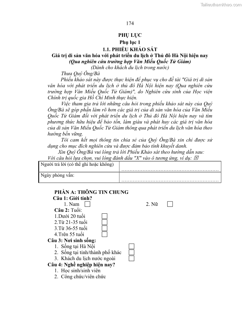 Luận án tiến sĩ văn hóa học Giá trị di sản văn hóa với phát triển du lịch ở Thủ đô Hà Nội hiện nay Qua nghiên cứu trường hợp Văn Miếu - Quốc Tử Giám - 15 Trang 180