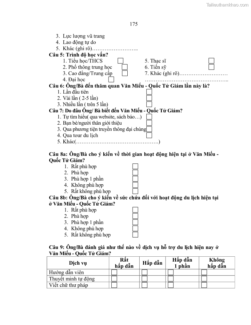 Luận án tiến sĩ văn hóa học Giá trị di sản văn hóa với phát triển du lịch ở Thủ đô Hà Nội hiện nay Qua nghiên cứu trường hợp Văn Miếu - Quốc Tử Giám - 16 Trang 181