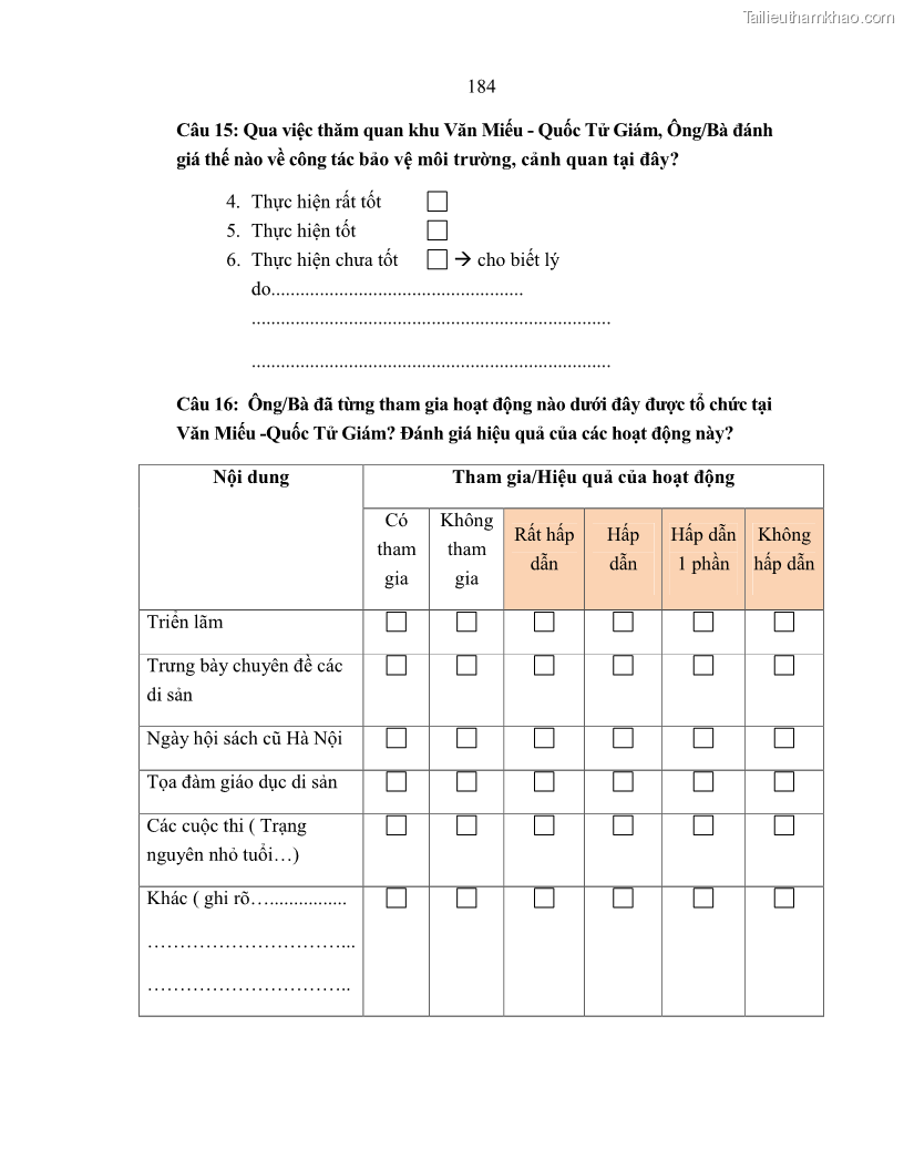 Luận án tiến sĩ văn hóa học Giá trị di sản văn hóa với phát triển du lịch ở Thủ đô Hà Nội hiện nay Qua nghiên cứu trường hợp Văn Miếu - Quốc Tử Giám - 16 Trang 190