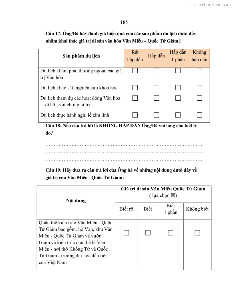Luận án tiến sĩ văn hóa học Giá trị di sản văn hóa với phát triển du lịch ở Thủ đô Hà Nội hiện nay Qua nghiên cứu trường hợp Văn Miếu - Quốc Tử Giám - 16 Trang 191