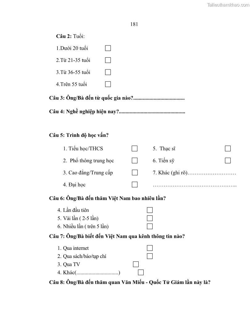 Luận án tiến sĩ văn hóa học Giá trị di sản văn hóa với phát triển du lịch ở Thủ đô Hà Nội hiện nay Qua nghiên cứu trường hợp Văn Miếu - Quốc Tử Giám - 16 Trang 187