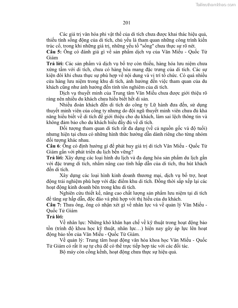 Luận án tiến sĩ văn hóa học Giá trị di sản văn hóa với phát triển du lịch ở Thủ đô Hà Nội hiện nay Qua nghiên cứu trường hợp Văn Miếu - Quốc Tử Giám - 18 Trang 207