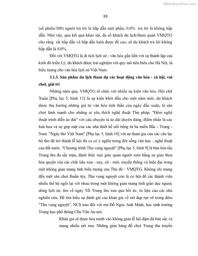 Luận án tiến sĩ văn hóa học Giá trị di sản văn hóa với phát triển du lịch ở Thủ đô Hà Nội hiện nay Qua nghiên cứu trường hợp Văn Miếu - Quốc Tử Giám - 8 Trang 95