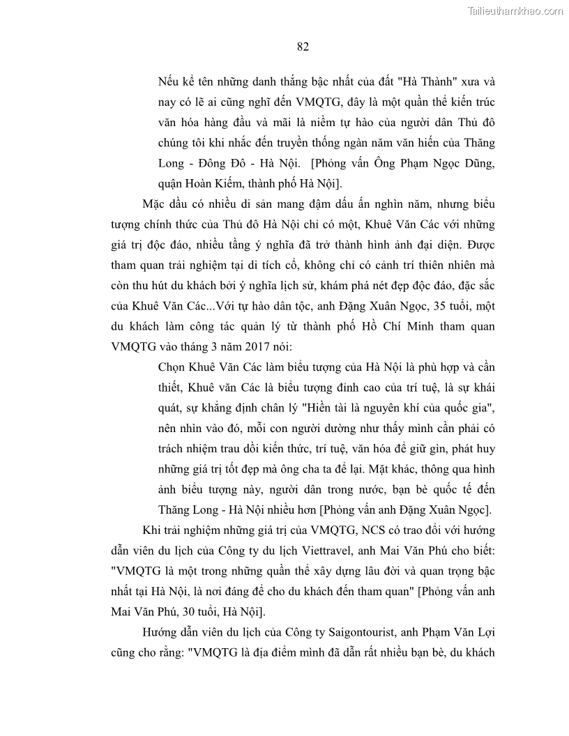 Luận án tiến sĩ văn hóa học Giá trị di sản văn hóa với phát triển du lịch ở Thủ đô Hà Nội hiện nay Qua nghiên cứu trường hợp Văn Miếu - Quốc Tử Giám - 8 Trang 89