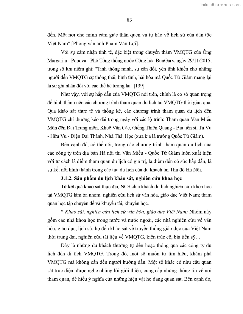 Luận án tiến sĩ văn hóa học Giá trị di sản văn hóa với phát triển du lịch ở Thủ đô Hà Nội hiện nay Qua nghiên cứu trường hợp Văn Miếu - Quốc Tử Giám - 8 Trang 90