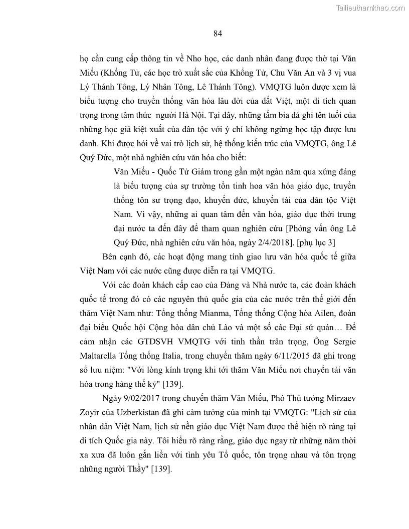 Luận án tiến sĩ văn hóa học Giá trị di sản văn hóa với phát triển du lịch ở Thủ đô Hà Nội hiện nay Qua nghiên cứu trường hợp Văn Miếu - Quốc Tử Giám - 8 Trang 91