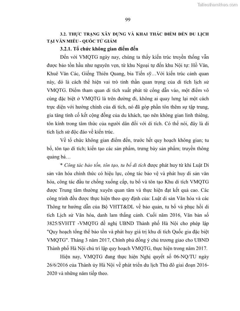 Luận án tiến sĩ văn hóa học Giá trị di sản văn hóa với phát triển du lịch ở Thủ đô Hà Nội hiện nay Qua nghiên cứu trường hợp Văn Miếu - Quốc Tử Giám - 9 Trang 106