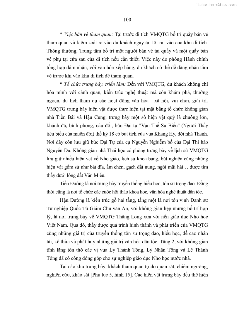 Luận án tiến sĩ văn hóa học Giá trị di sản văn hóa với phát triển du lịch ở Thủ đô Hà Nội hiện nay Qua nghiên cứu trường hợp Văn Miếu - Quốc Tử Giám - 9 Trang 107