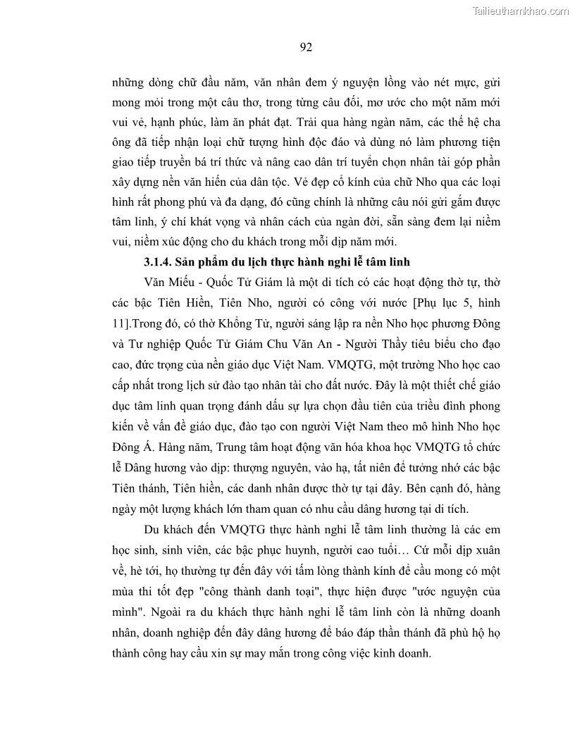 Luận án tiến sĩ văn hóa học Giá trị di sản văn hóa với phát triển du lịch ở Thủ đô Hà Nội hiện nay Qua nghiên cứu trường hợp Văn Miếu - Quốc Tử Giám - 9 Trang 99