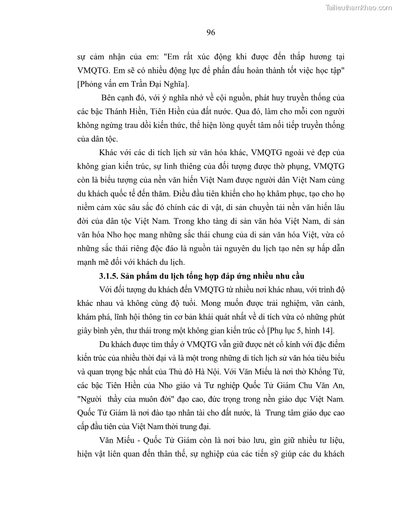Luận án tiến sĩ văn hóa học Giá trị di sản văn hóa với phát triển du lịch ở Thủ đô Hà Nội hiện nay Qua nghiên cứu trường hợp Văn Miếu - Quốc Tử Giám - 9 Trang 103