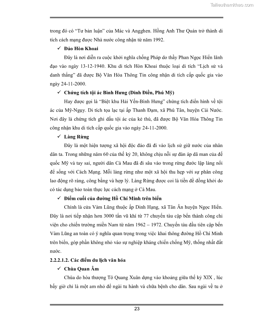 Luận văn Đánh giá thực trạng và định hướng phát triển du lịch tỉnh Cà Mau - 2 Trang 23