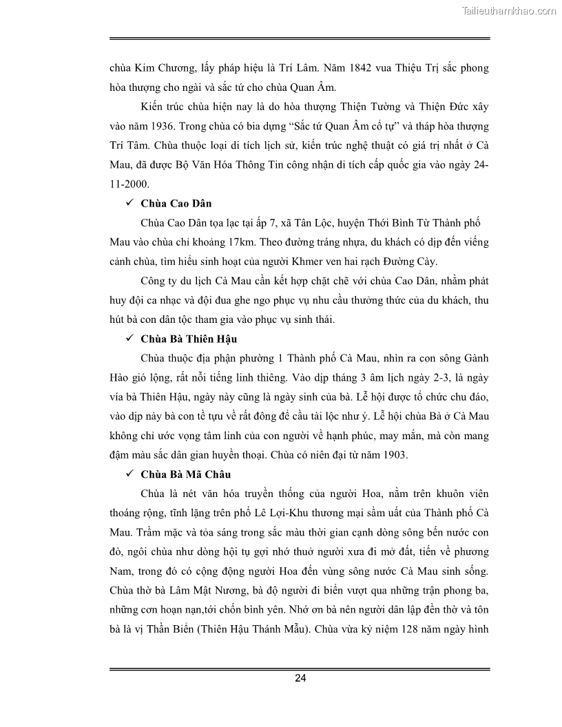 Luận văn Đánh giá thực trạng và định hướng phát triển du lịch tỉnh Cà Mau - 2 Trang 24